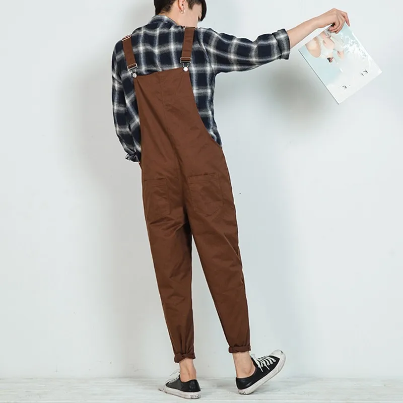 Harajuku ретро мужские комбинезоны свободные шаровары хлопковые удобные карманы длинные мужские брюки повседневные Комбинезоны Pantalon Hombre