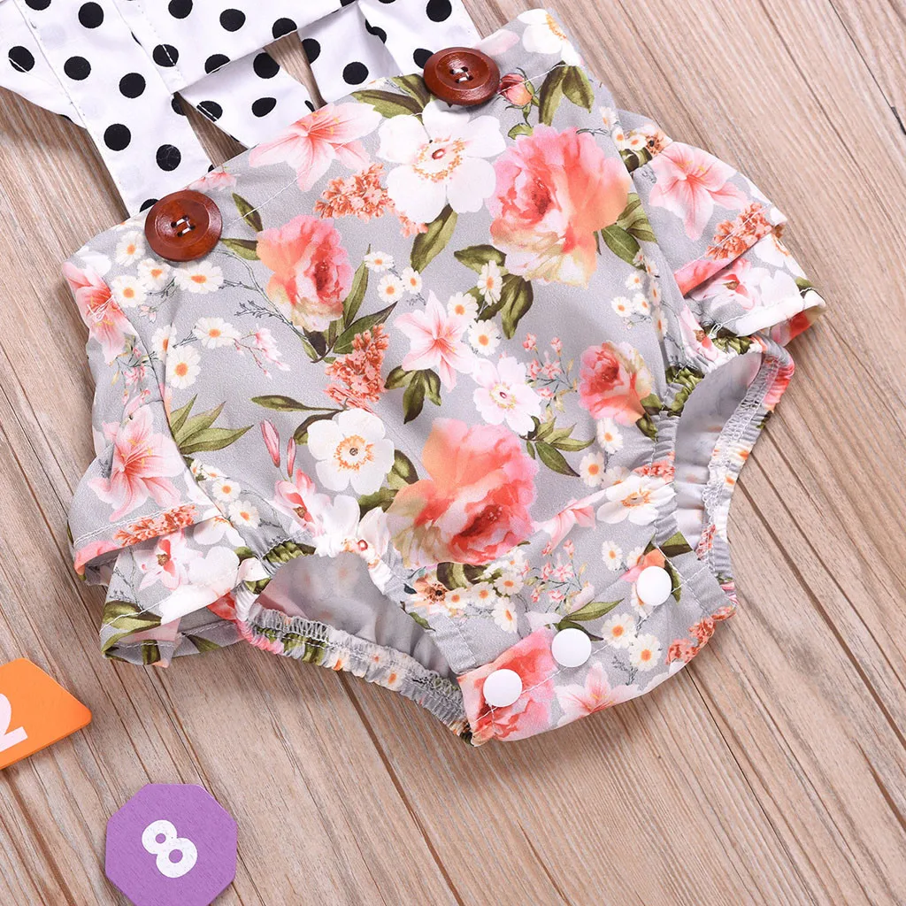 Одежда для новорожденных и маленьких девочек милый наряд с комбинезоном в горошек и цветочным принтом с рукавами-крылышками, пляжный костюм для детей от 0 до 24 месяцев