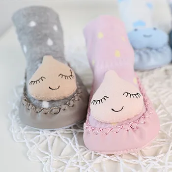 

Spring Autum Baby Shoes Newborn Boys Girls Sock Style PU Leather Cotton Anti-Slip Moccasins Cartoon First Walkers
