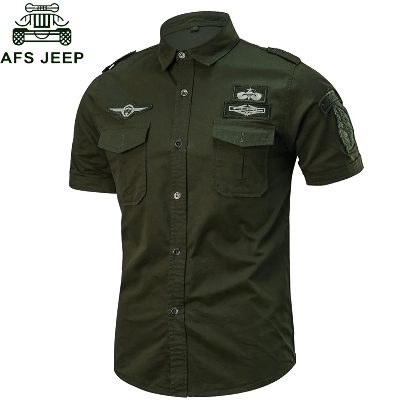 

AFS JEEP Summer Military Shirt Men Cotton Short Sleeve Casual Shirts Male Big Size M-6XL 101 Airborne Tactical Camisa Militar