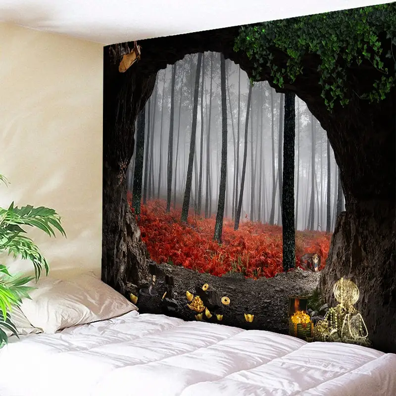 

Indian Style Forest Tapestry Tree Hole Natural Scenery Printed Hippie Tapestry Wall Carpets Hanging Bohemian Big Wall Blanket