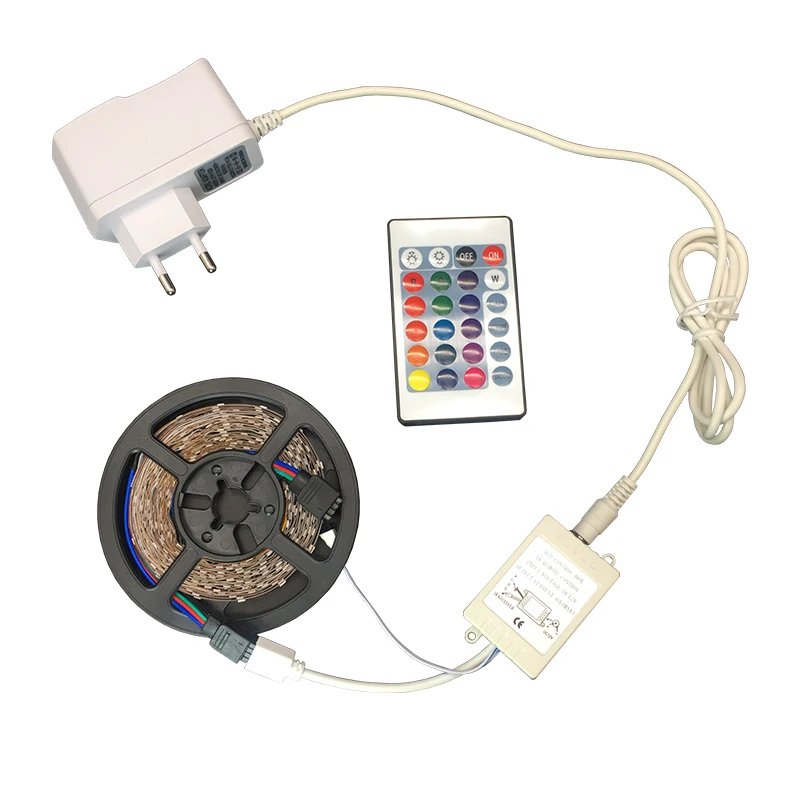 

LED Strip light rgb 5m DC12V SMD 3528 2835 RGB Strip No Waterproof IP20 diode LED Tape ribbon led tape el wire with 12V adapter