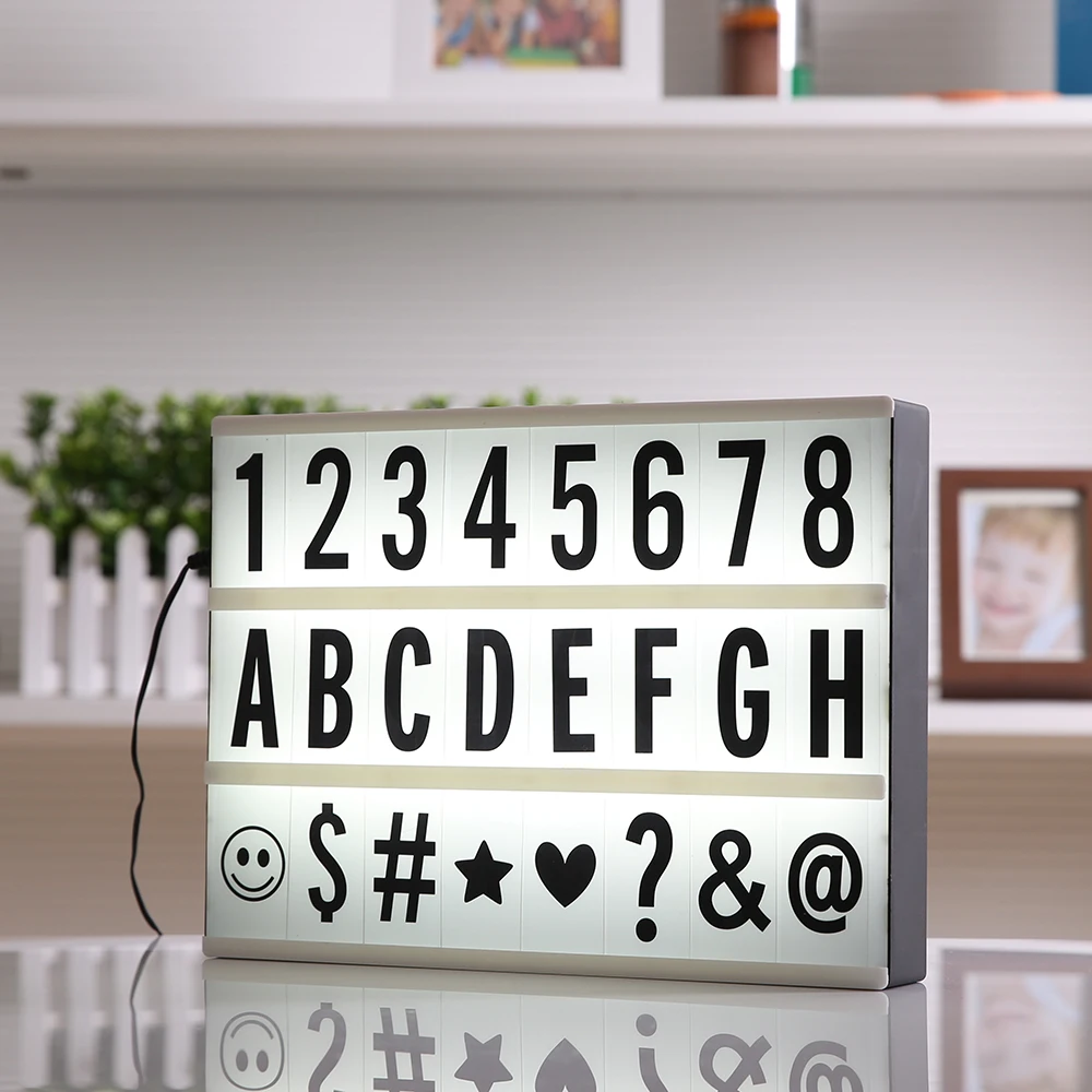 

High Quality A4 Size LED Cinematic Light Box with DIY 90 PCS BLACK Letters Cards 3AA BATTERY or USB PORT Powered Cinema Lightbox