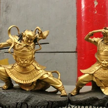 Bi003334 Народная Бронзовый 24 К Золото Буддизм Храм Воин TeleEye Уха Статуя Будды