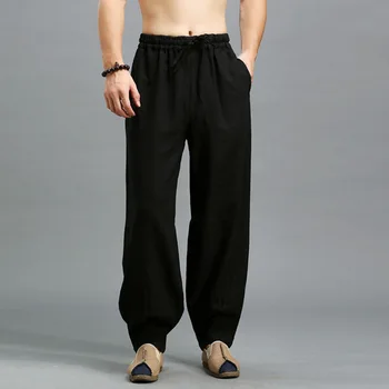 

Hisenky 2018 Autumn men's casual pants breathable and comfortable pure linen elastic waist trousers pants