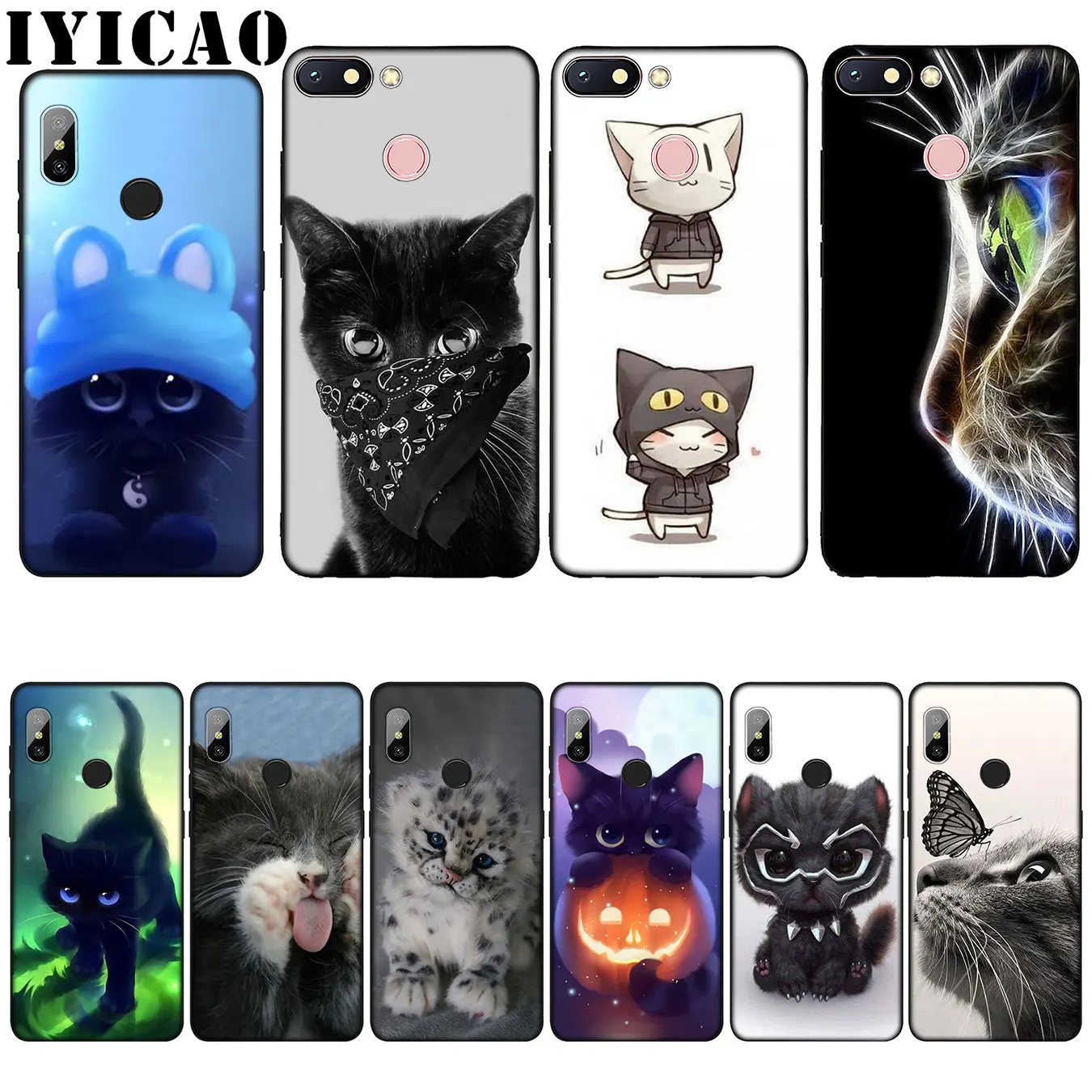 Cat Silicone Soft Case for Xiaomi Redmi 6A 5A Note 8 7 4 4X 5 Plus 6 Pro Black TPU Cover |