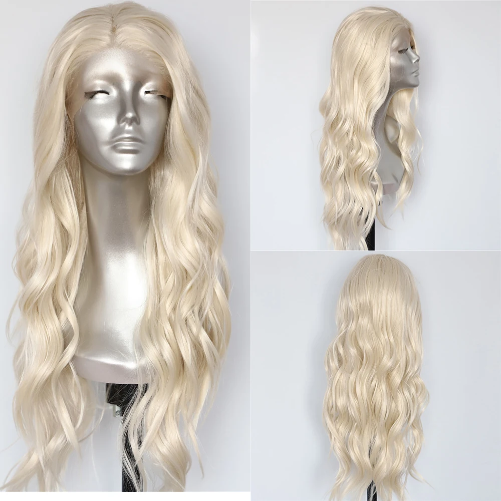 Lvcheryl натуральные длинные волнистые Платиновый белый блондин ручная вязка Полная плотность термостойкие волосы синтетические парики на кружеве для женщин