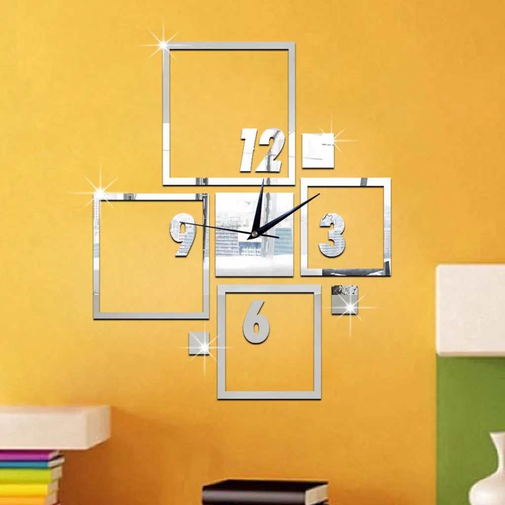 Современные большие настенные часы DIY 3D Зеркальная Наклейка уникальный номер часы DIY Декор украшения для гостиной Reloj сравнению