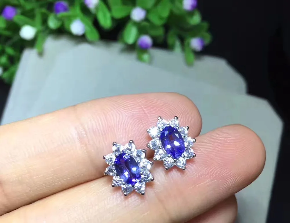 Almei Изящные серьги голубые гвоздики из танзанита для женщин женские серебра 20%