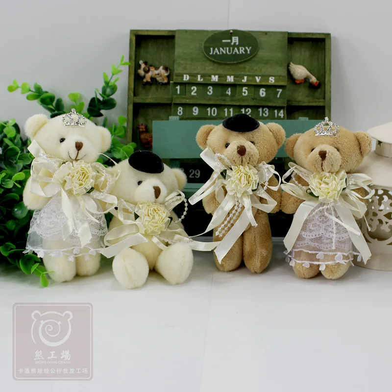 2 piezas Weeding decoración regalos Mini muñecas del oso de peluche juguetes 14 cm parejas oso de peluche juguetes de peluche de felpa animales peluches de animales