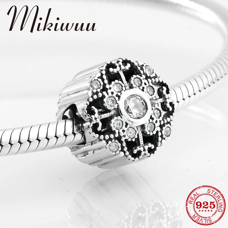 

925 Sterling Silver Crystal shine zircon hollow out Flowers shape fine beads Fit Original Pandora Charm Bracelet Jewelry making