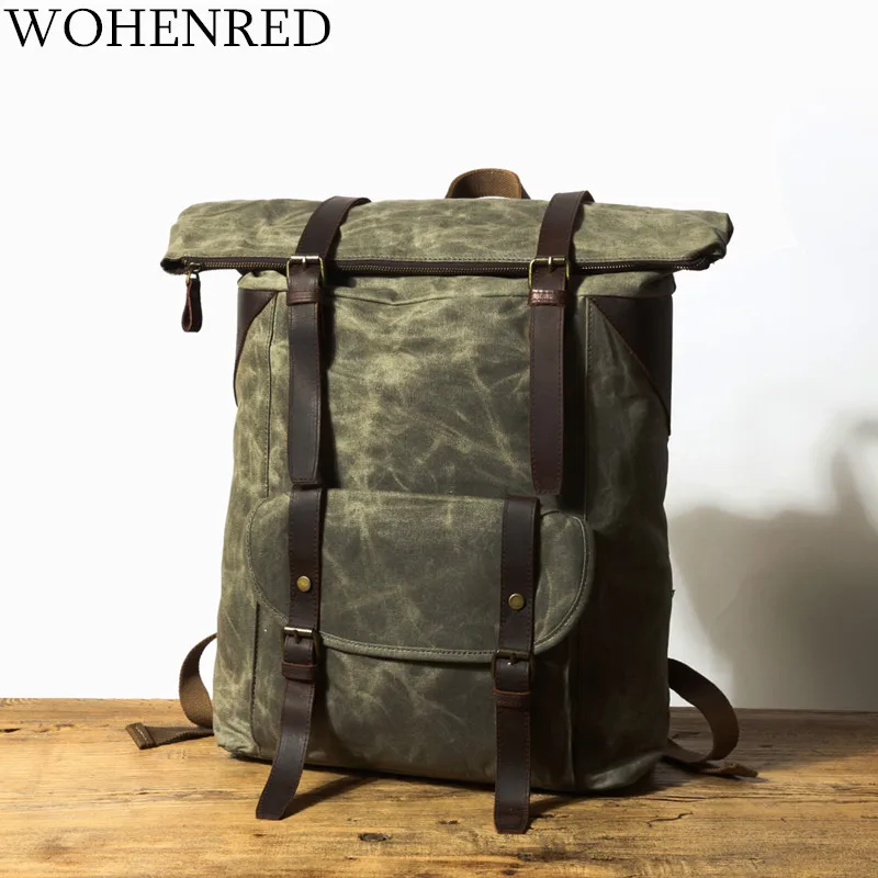 

Men's Backpacks Vintage Canvas Leather Laptop Backpack for Men School Bag Mochila Large Capacity Waterproof Travel Bag Rucksack