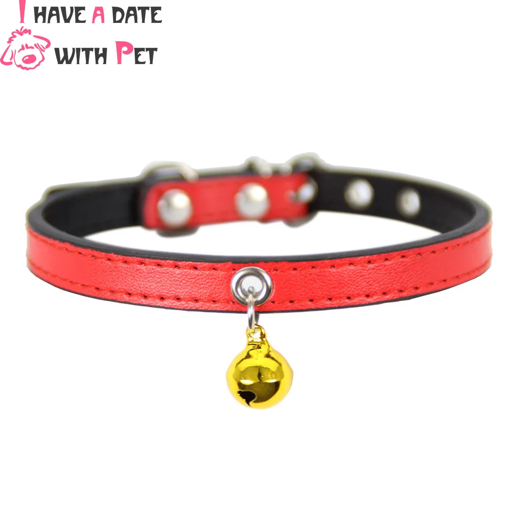 

Personalized Small Dog Collar Leather Cat Collar With Gold Bell Cat Necklace Puppy Leash Dog Accessories 10 Colors Pet Supplies