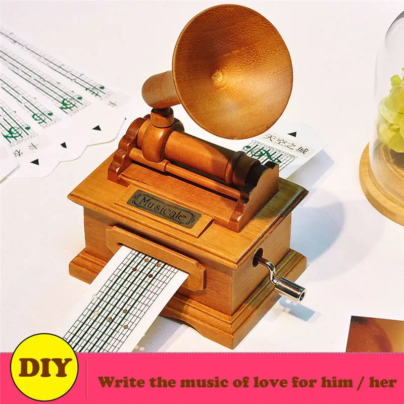 Креативные подарки, винтажный граммофон, деревянная музыкальная шкатулка, сделай сам, рукоятка, сделай сам, сделай сам, сделай свои собственные песни для любви, подарки для девочек или мальчиков, друзей