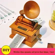 Creative Gifts Vintage Phonograph Wooden Music Box Musical DIY Hand crank Make Your Own Songs for Love Girl or Boy Friend Gifts