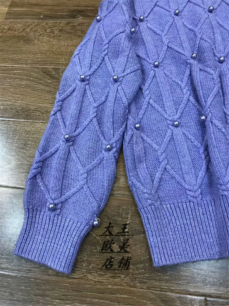 Зимний шерстяной и кашемировый вязаный теплый костюм с вырезом лодочкой свитер с бриллиантом+ норковые кашемировые брюки для отдыха из двух предметов wj1596