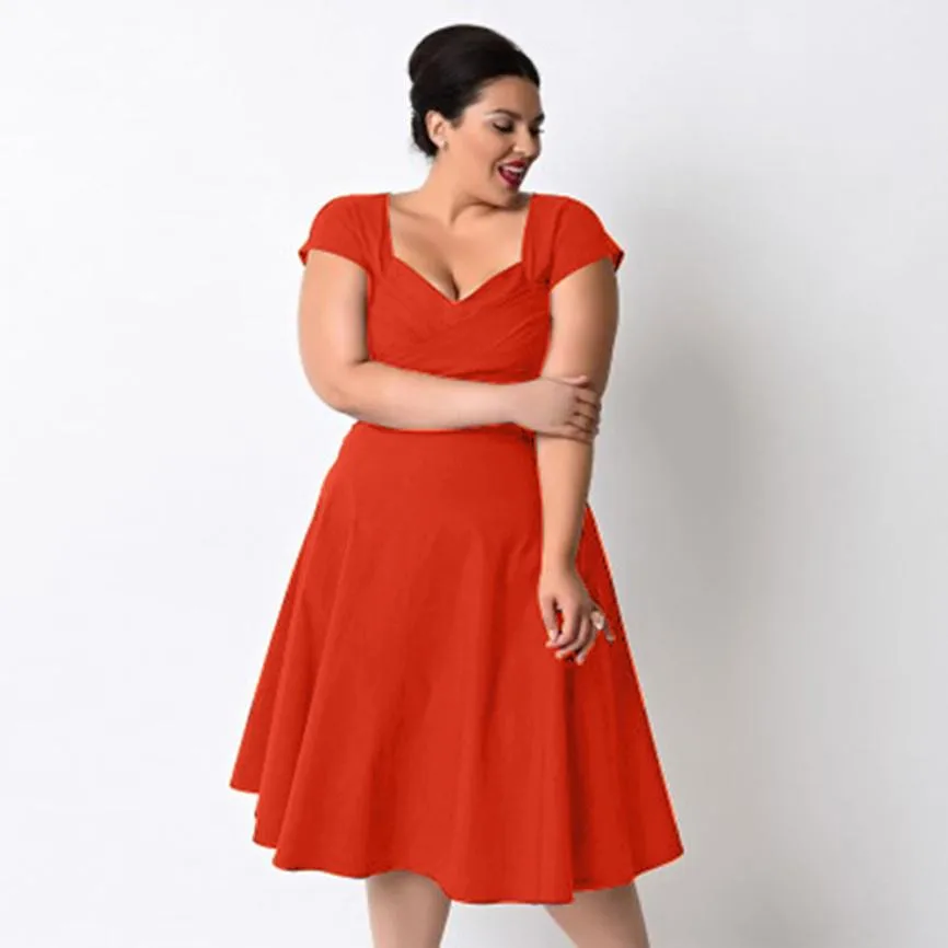 Summer Plus Size 5XL Women's V-Neck Formal Party Dresses Elegant Ladies Short Sleeve Casual Loose Solid Dress Women Clothing #LH