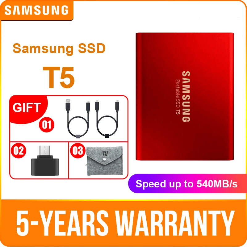 

Samsung Portable SSD T5 500GB 1TB External Solid State HD Hard Drive 2.5" USB 3.1 Gen2 (10Gbps) for Laptop Desktop RED
