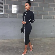 2019 Elegant Mid Long Women Dress Vintage Black White Block Color Dress Slim Long Sleeve Women Pencil Dress 2019 Elegant Mid Long Women Dress Vintage Black White Block Color Dress Slim Long Sleeve Women Pencil Dress