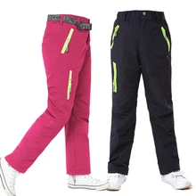 Новые зимние Обувь для мальчиков и Обувь для девочек Спорт на открытом воздухе Развлечения Мотобрюки толще ветрозащитный и Водонепроницаемый Альпинизм Кемпинг лыжный Брюки для девочек