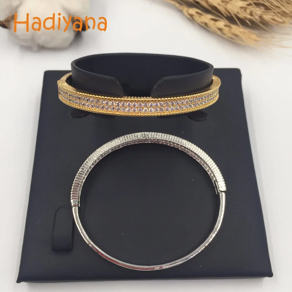 HADIYANA сверкающий кубический цирконий открытый размер Мода манжеты браслеты подарок для женщин прекрасный классический дизайн золото серебро SZ063