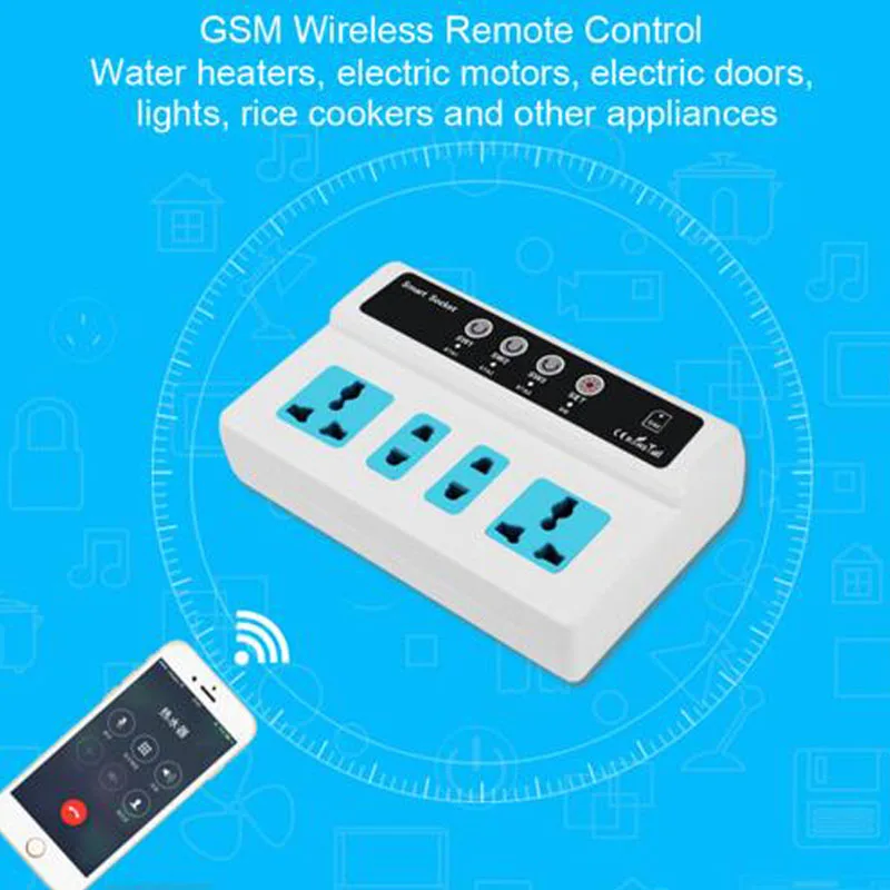 

GSM Smart Switch with 4 Power Socket Remote Control By SMS Call for Home Appliance ON OFF Timing Tasks Temperature Sensor US/EU