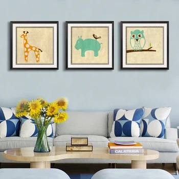 

Vintage Cartoon Animals Oil Paintings Owl Canvas Art DIY Posters Pop Art Wall Art Paint by Number Nursery Kids Decor No Frame