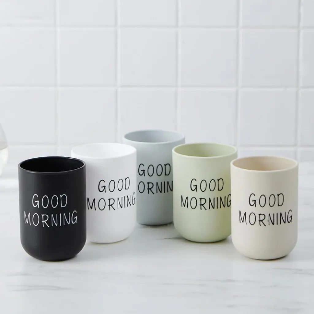

2019 Bathroom Tumblers Toothbrush Cup Circular Simple Plain Cup Couple Tooth Cup Good Morning 328A