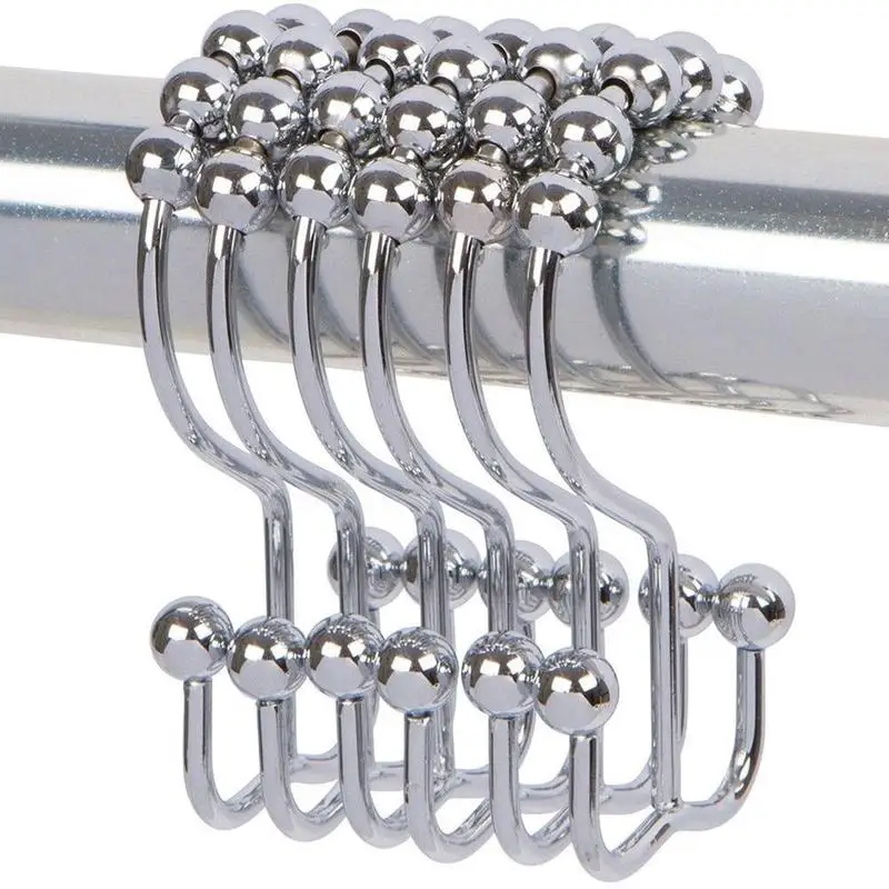 1 Pair Stainless Steel Heavy Bearing 5 Ball Shower Curtain Roller Rings