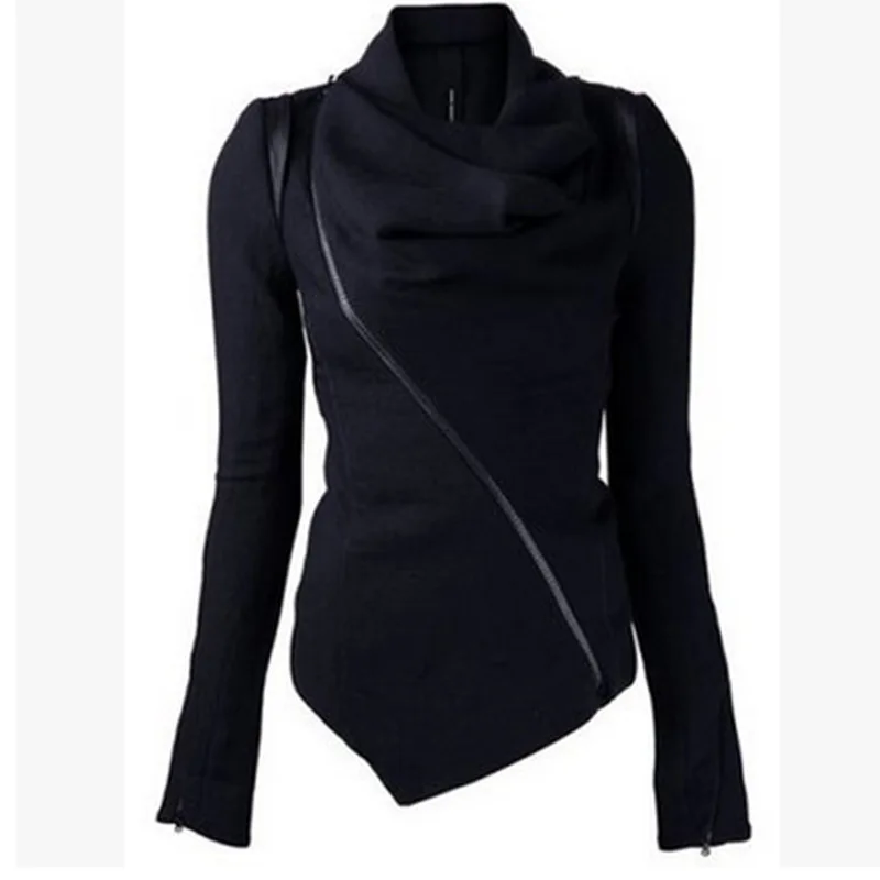 Best  Women Jackets Spring Autumn Zipper Asymmetrical Jacket Long Sleeve Coats And Jackets Scarf Collar W