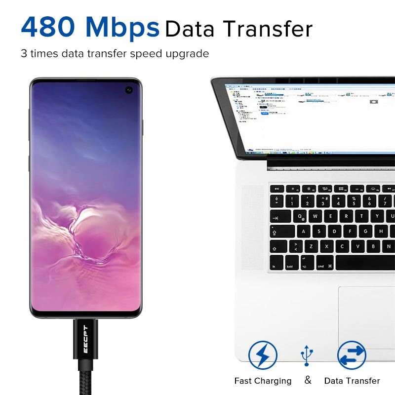 EECPT 3A USB نوع C كابل لسامسونج S9 S8 سريع شحن بيانات الهاتف شاحن سلك USB C نوع- C كابل ل Xiaomi Mi9 Redmi ملاحظة 7
