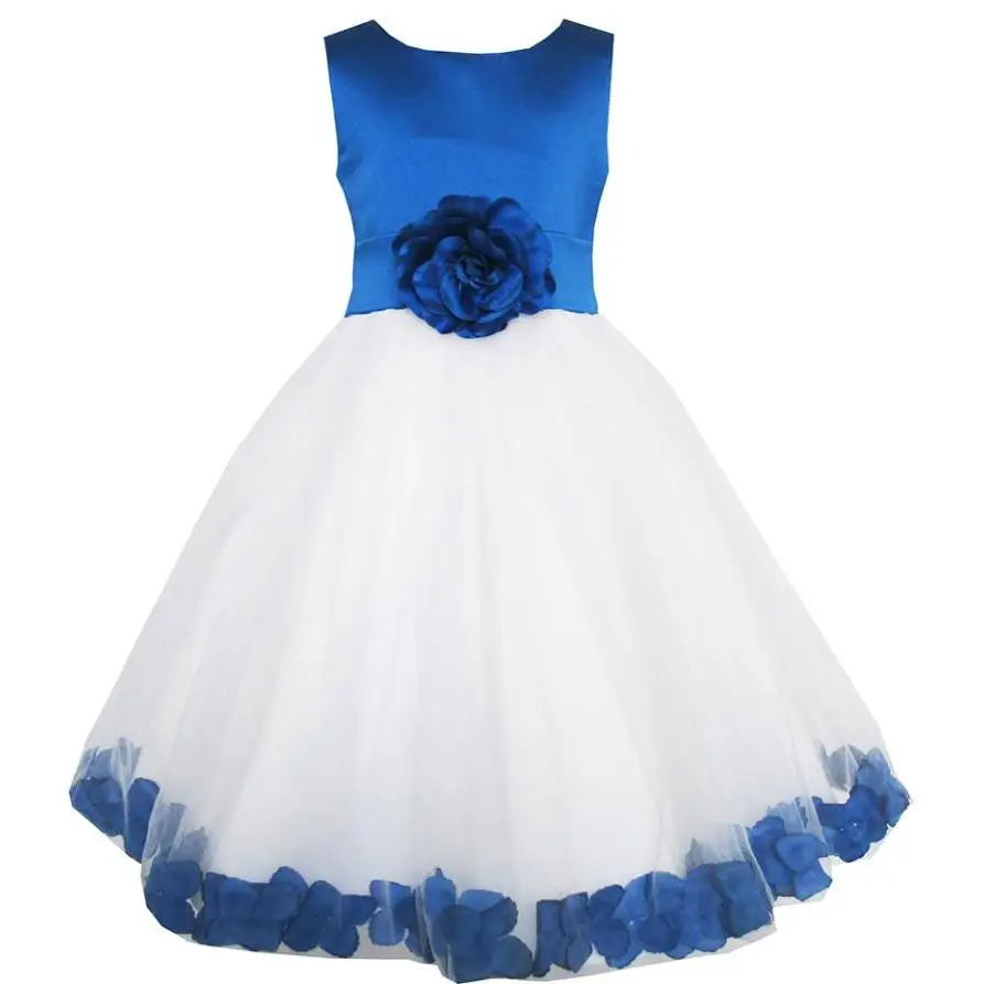 Sunny Fashion Girls Dress Blue Flower Tulle Wedding Pageant Bridesmaid Kids Clothes 2018 Summer Princess Party Dresses Size 2-14