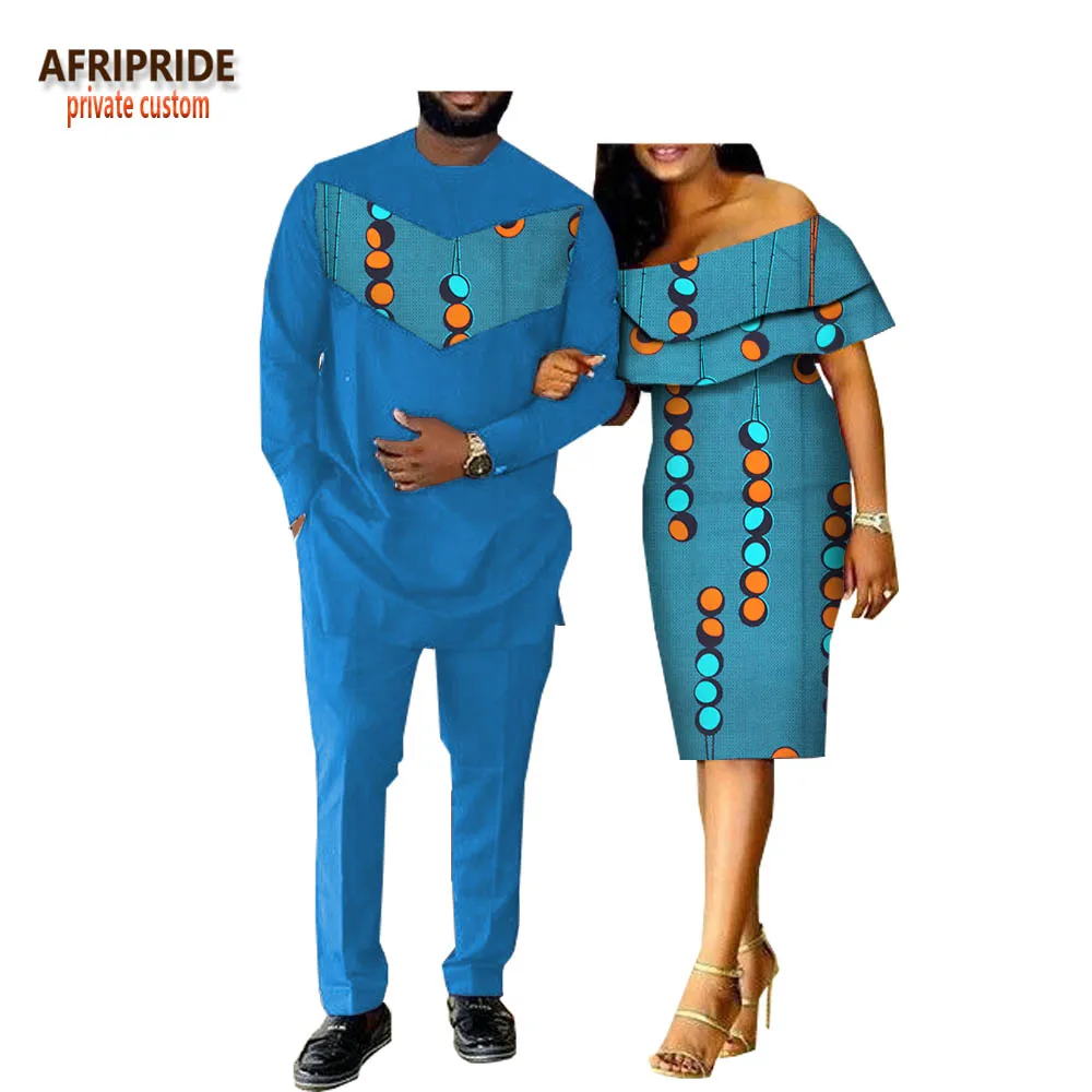 Весенний повседневный костюм для пары, AFRIPRIDE, мужская длинная рубашка+ штаны с рукавом-бабочкой, женское платье до колен, A18C001