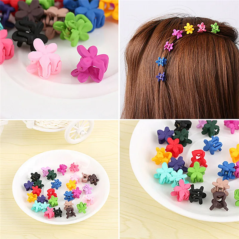 30PCS Random Color Cute Children Girls Hairpins Small Flowers Gripper 4 Claws Plastic Hair Clip Clamp Barrettes Hair Accessories
