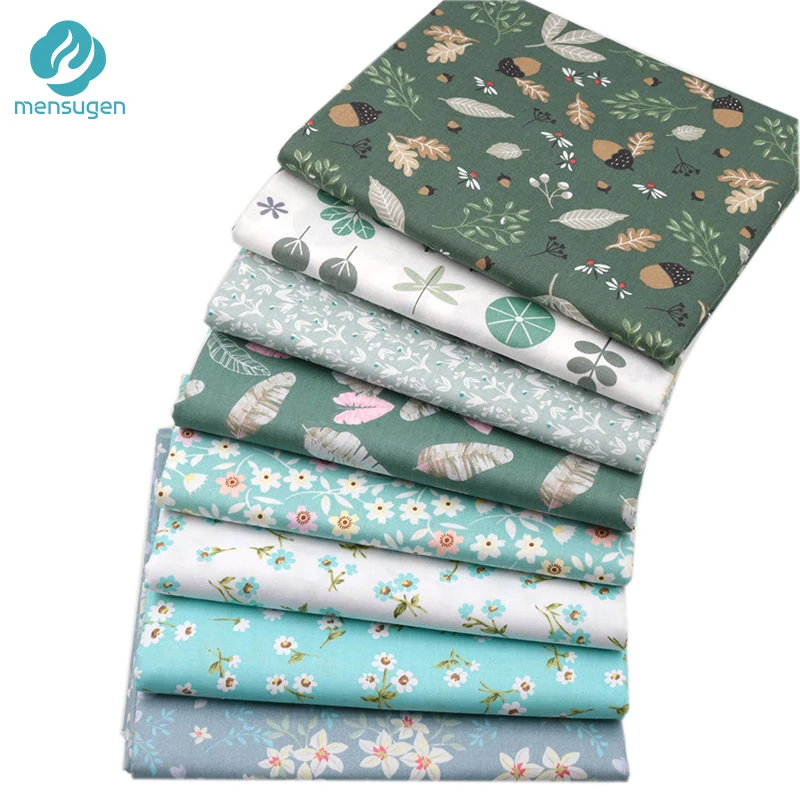 

8pcs Fat Quarters 18" x 22"/46cmx56cm Green Floral Leaves Cotton Fabric for Patchwork Handmade Needlework DIY Material