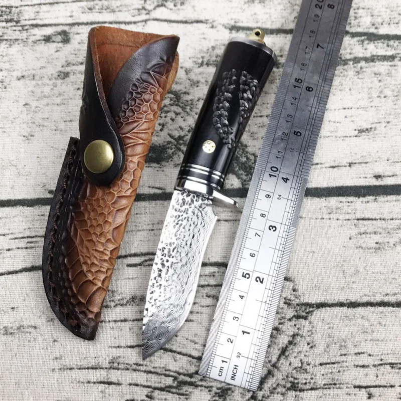 

Handmade Castor Damascus Steel Straight Knife Outdoor Wilderness Tactical Gifts Collection Small Hand-forged Sharp Knives