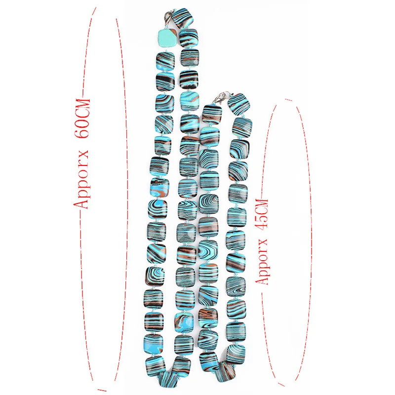 16 стильных модных малахитовых бусин, ожерелье, натуральный камень, макси, для женщин, различные формы, 45 см, 60 см, длинная цепочка, чокер