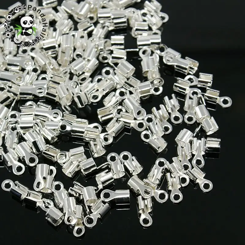 50pcs Silver Color Brass Folding Crimp Ends For Bracelet Necklace