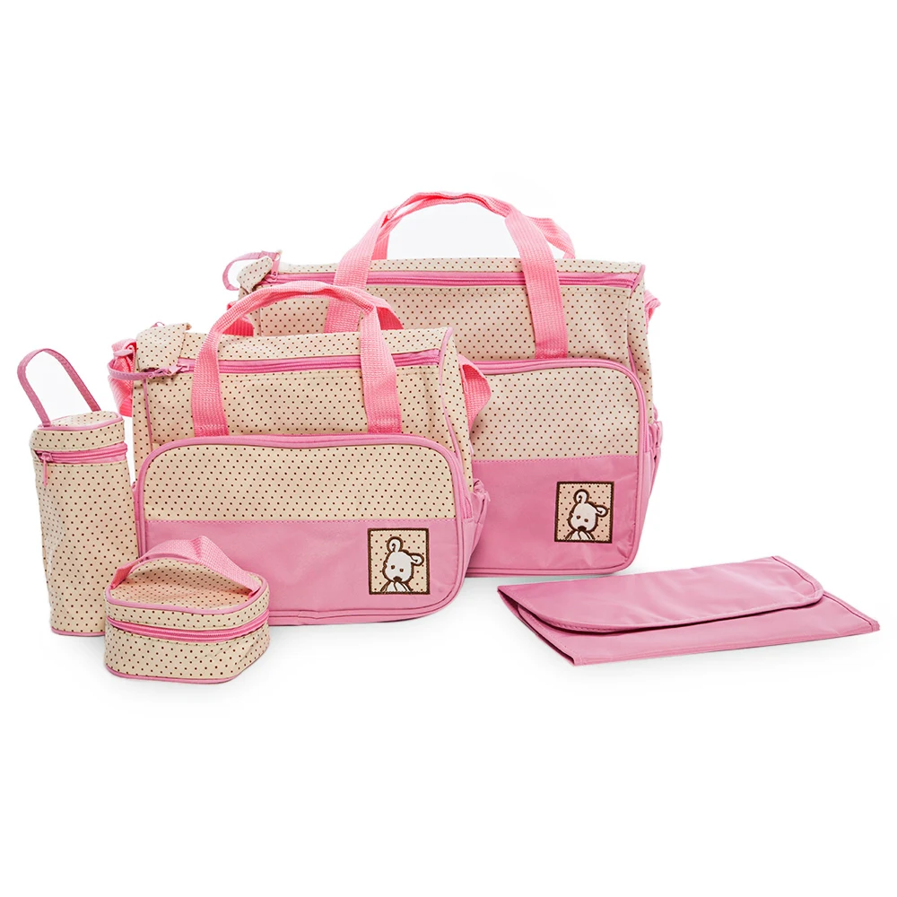 Высокое качество, 5 шт., сумка для детских подгузников, костюмы для мам, регулируемый держатель для детской бутылочки, для мамы, для мамы, для коляски, для мам, для мам, наборы сумок для подгузников - Цвет: Pink