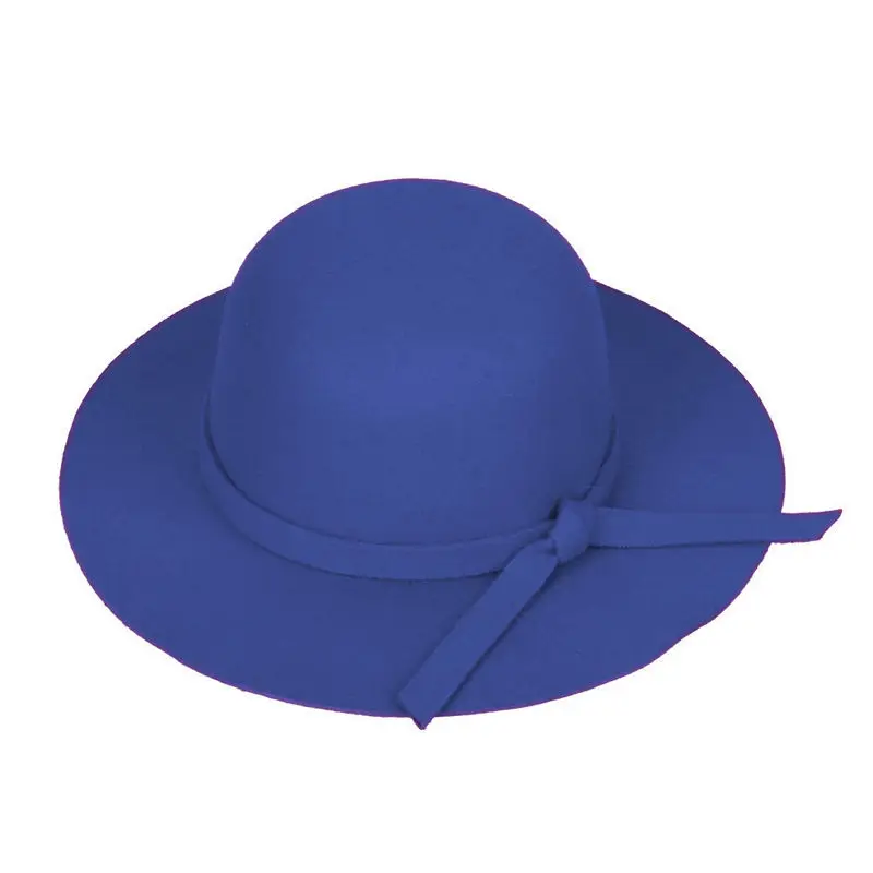 LUCKYLIANJI/теплая одежда на весну и зиму, широкополая шляпа для мальчиков и девочек, Мягкая шерстяная фетровая широкополая шляпа от солнца с бантом(один размер 52 см - Цвет: Синий