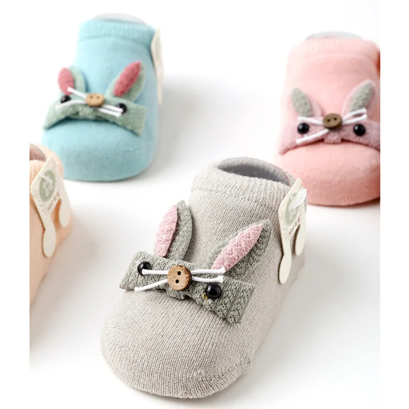 Новинка; сезон осень-зима; плотные носки для малышей с милым кроликом; хлопковые нескользящие носки для малышей
