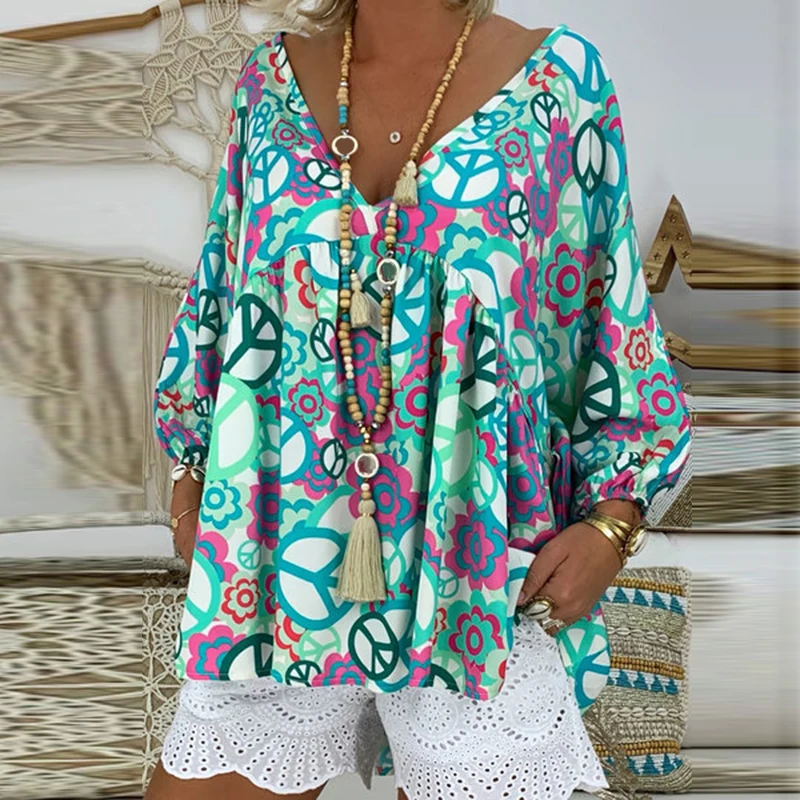 

Women's Blouse Boho Floral Printed Long Sleeve Casual Loose Tops Ladies Hippie Gypsy Tunic Blouse Shirt