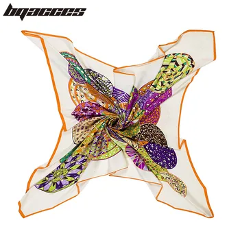 

[BQACCES] Fashion Swirl Print Bandana Silk Square Scarf Women Twill Silk Scarves Large Hijab Head Scarf Shawl Wrap 130*130 cm