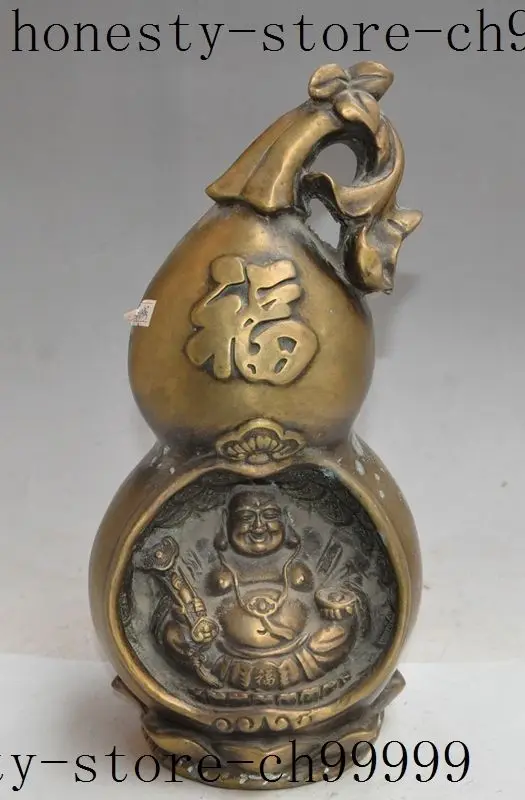 

12"chinese bronze wealth yuanbao ruyi Maitreya Buddha seat Gourd fu lucky statue