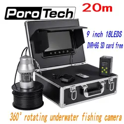 F08a 20 м 9 "TFT Мониторы HD подводный Рыбалка Камера 18 шт. LED эхолот 360 градусов вращающийся Рыбалка видео Камера + 8 г карты Бесплатная