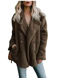 Осень-зима Шерстяное пальто Для женщин с лацканами Свободные куртка Женский Повседневное джемпер из искусственного меха пальто дамы