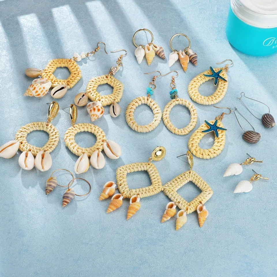 

Trendy Bohemia Round Geometric Rattan Straw Weave Knit Vine Tassel Earrings For Women Handmade Drop Earring Jewelry Wholesale