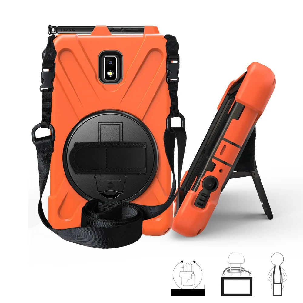 

For Samsung Galaxy Tab Active 2 8.0 SM-T390/T395 Tablet Case Cover Silicone+PC Kickstand Hard Case With Wrist + Shoulder Strap