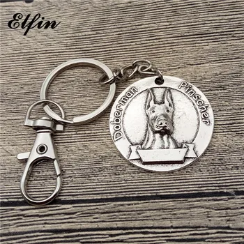 

New Vintage Doberman Pinscher Keychains Antique Silver Plated Doberman Pinscher Key Chains Keyrings Pet Dog Jewellery