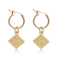 1 пара Винтаж queen рисунок головы кулон обруч серьги золотистого цвета квадратный геометрический бесконечные серьги в форме колец E102-6